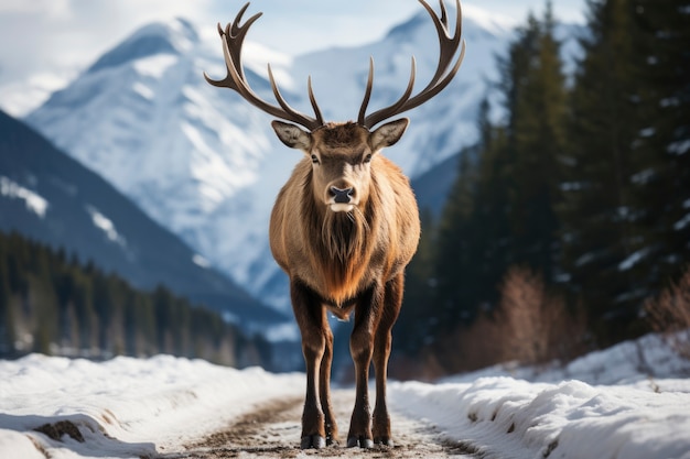 Foto grátis vista de alces com paisagem natural de inverno