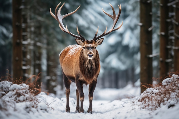 Foto grátis vista de alces com paisagem natural de inverno