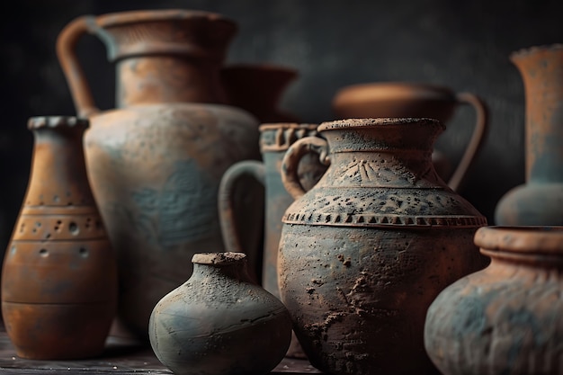 Foto grátis vista de antigos vasos de cerâmica e cerâmica