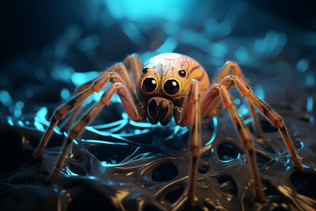 Vista de aranha tridimensional com pernas e queliceras