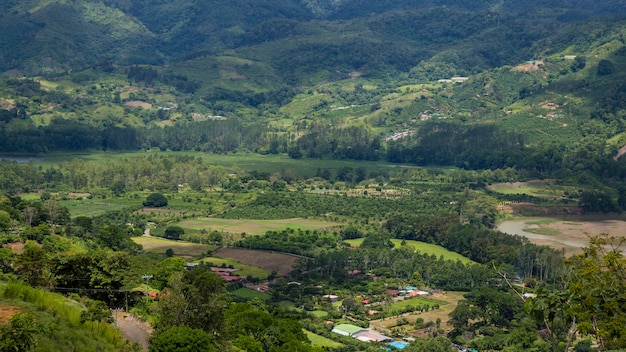 Vista, de, área rural, com, colina, e, montanha, em, costa rica