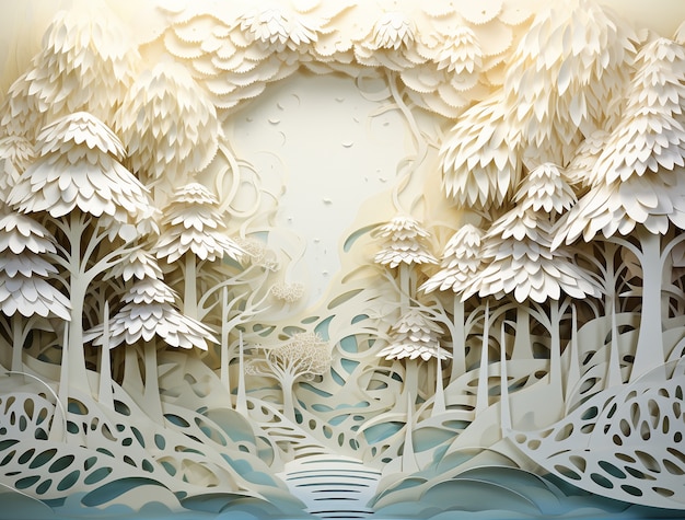 Vista de árvores de estilo de papel 3D