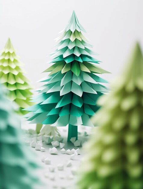 Vista de árvores de estilo de papel 3D