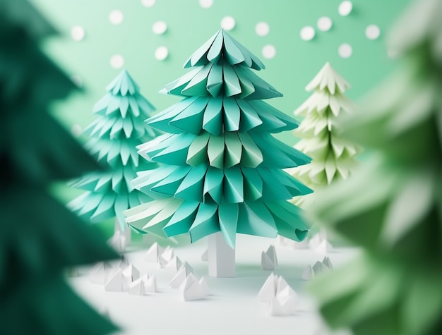 Vista de árvores de estilo de papel 3D