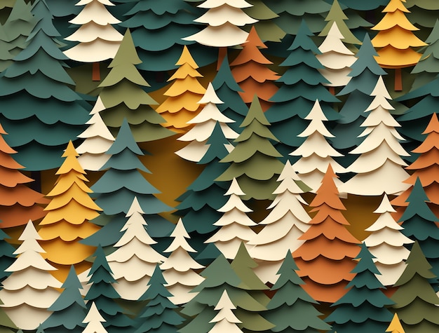 Vista de árvores de estilo de papel 3D
