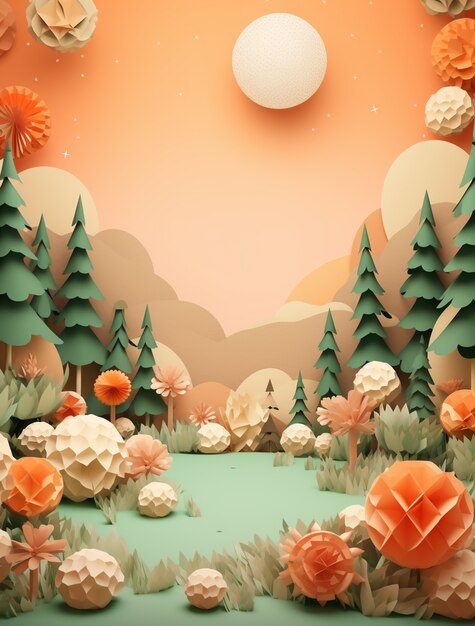 Vista de árvores de estilo de papel 3D