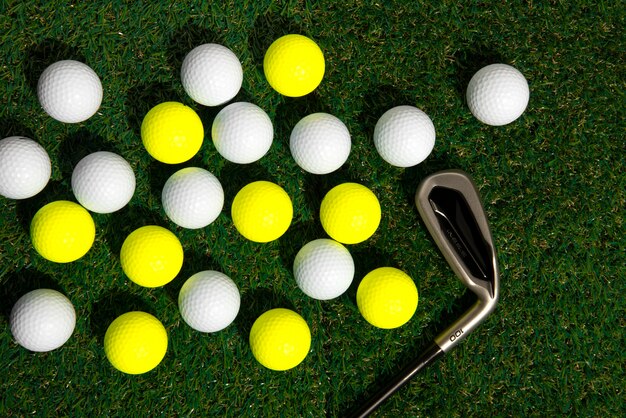 Vista de bolas para esporte de golfe