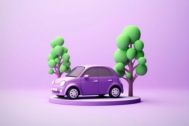 Vista de carro 3D com árvores