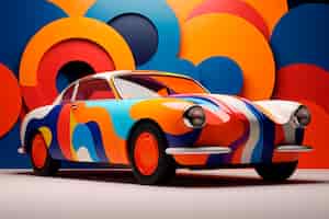 Foto grátis vista de carro tridimensional com padrão colorido