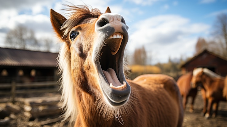 Foto grátis vista de cavalo engraçado com a boca aberta