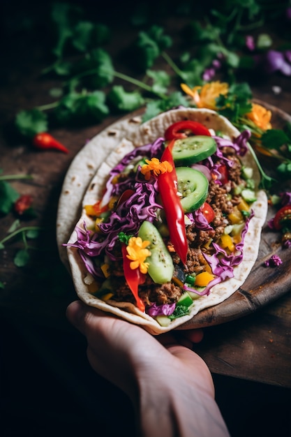 Foto grátis vista de cima do delicioso arranjo de tacos