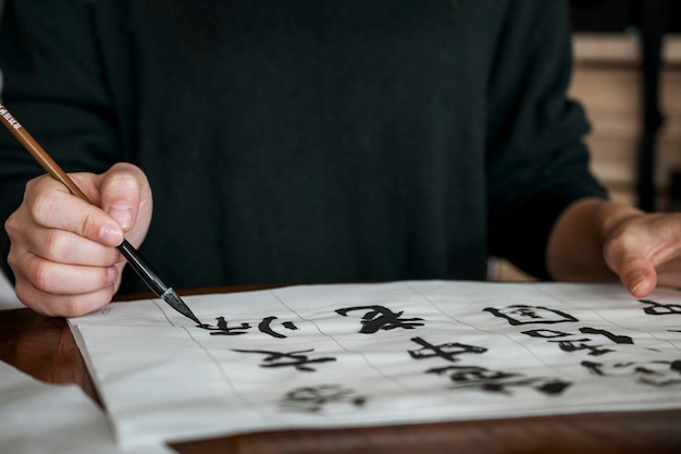 Vista de close-up do conceito de tinta chinesa