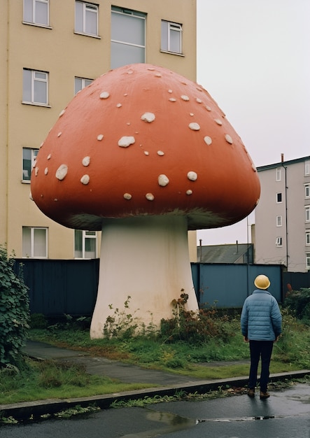 Foto grátis vista de cogumelo gigante com pessoa