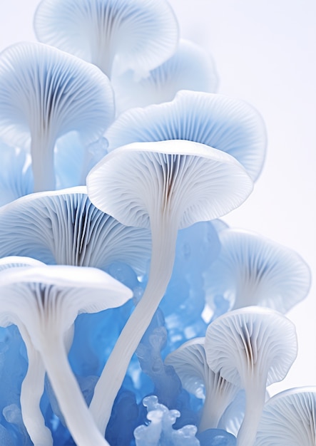 Vista de cogumelos brancos e azuis