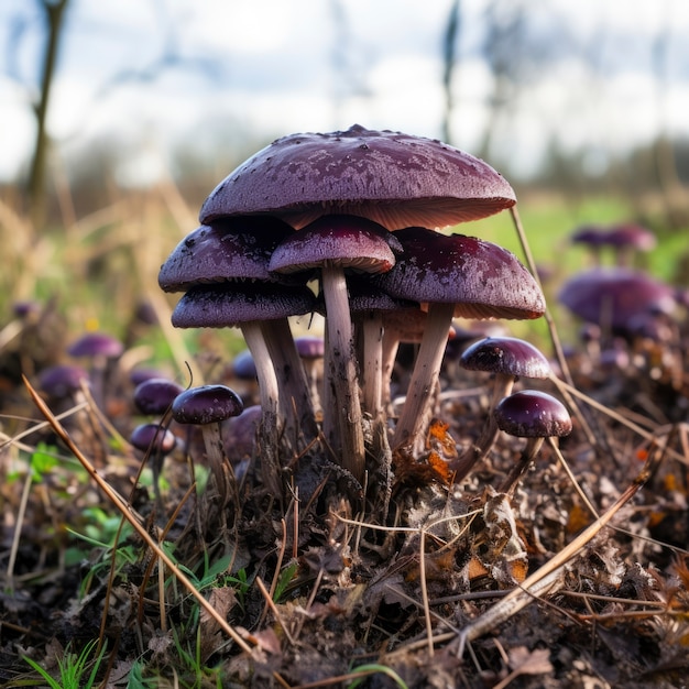 Foto grátis vista de cogumelos roxos na natureza