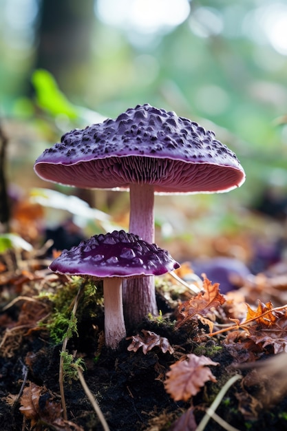 Foto grátis vista de cogumelos roxos na natureza