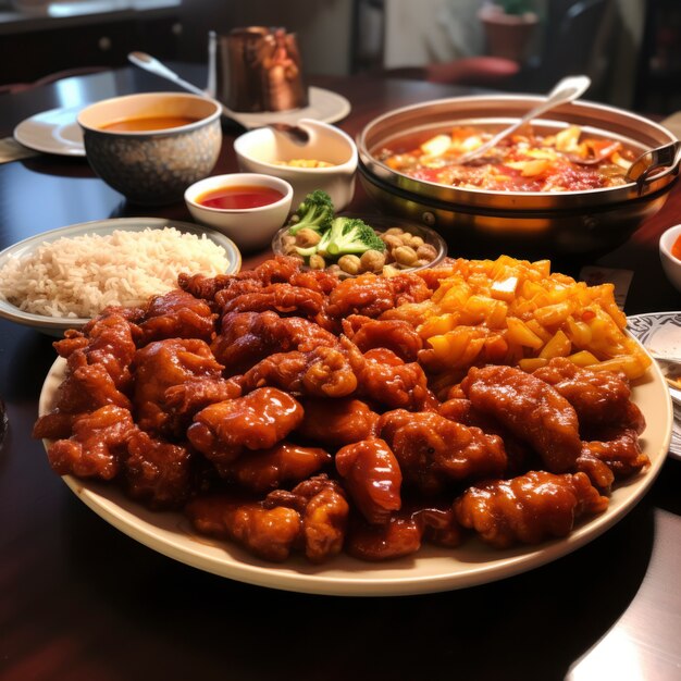 Vista de comida deliciosa para o jantar de reunião do Ano Novo Chinês