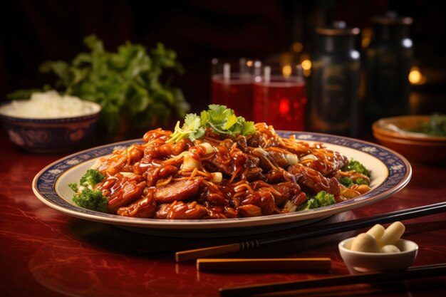 Vista de comida deliciosa para o jantar de reunião do Ano Novo Chinês