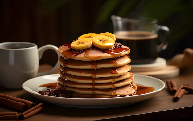 Foto grátis vista de deliciosas panquecas com bananas