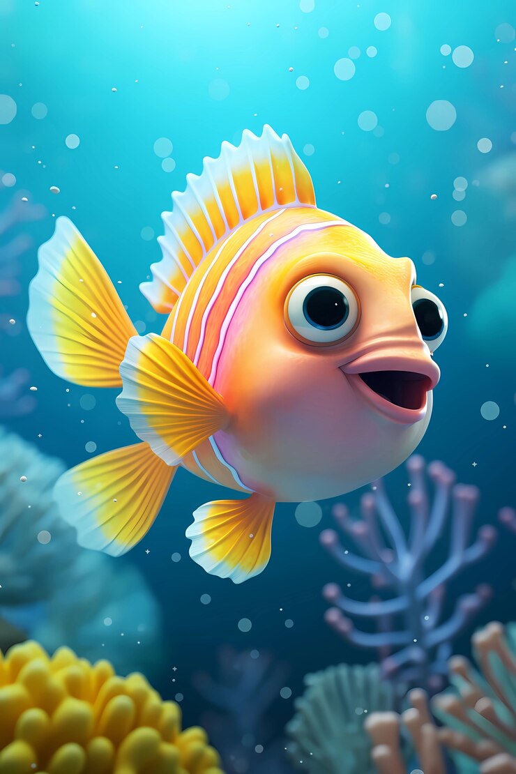 Foto grátis vista de desenho animado peixe 3d