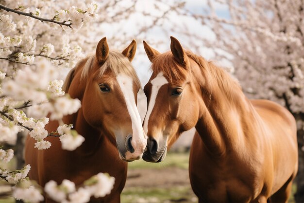 Vista de dois cavalos na natureza