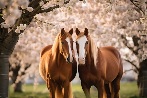 Vista de dois cavalos na natureza
