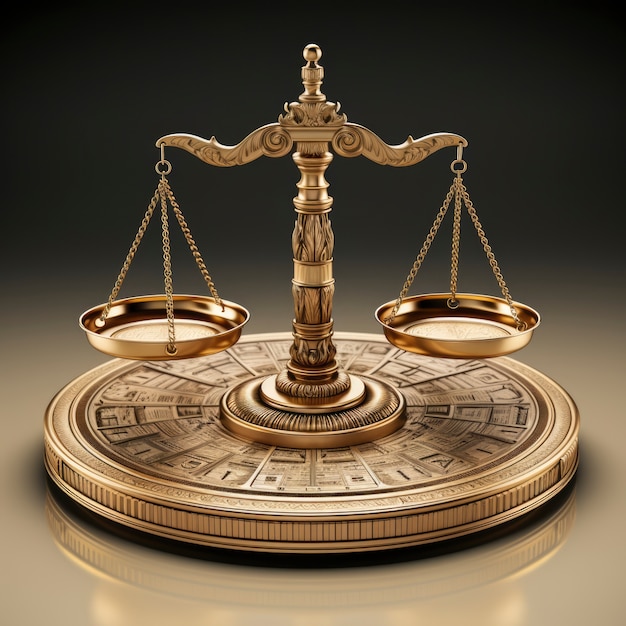 Vista de escalas 3D de justiça para o dia do advogado