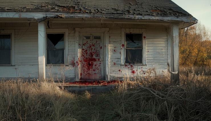 Foto grátis vista de estilo cinematográfico de casa assombrada com estética assustadora