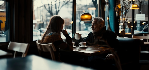 Vista de estilo cinematográfico de pai e filho passando tempo juntos