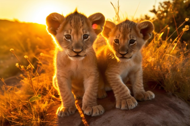 Vista de filhotes de leão na natureza