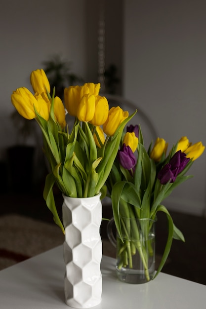 Foto grátis vista de flores de tulipa em vasos
