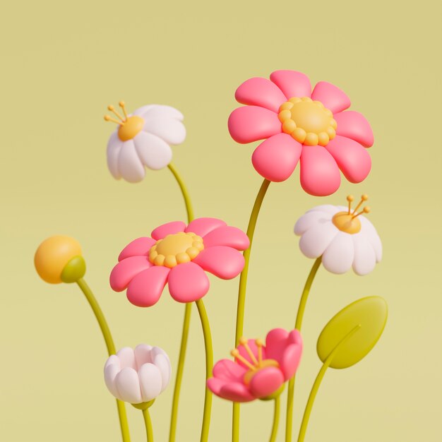 Vista de flores desabrochando em 3D