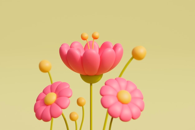 Vista de flores desabrochando em 3D