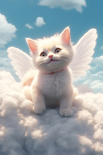 Foto grátis vista de gato adorável em 3d com nuvens fofas