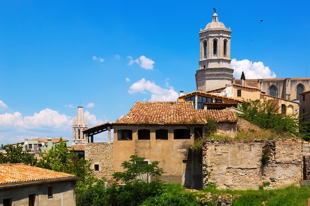 Foto grátis vista de girona com campanário de cathedra gótica