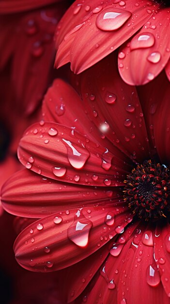 Vista de gotas de água em pétalas de flores