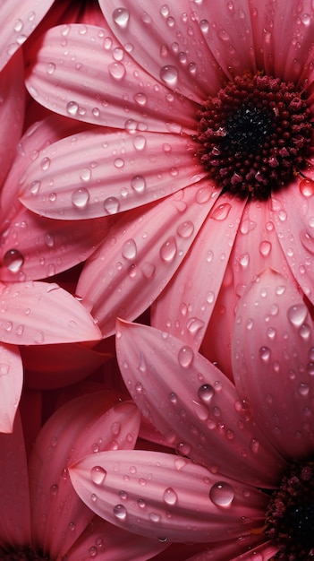 Vista de gotas de água em pétalas de flores