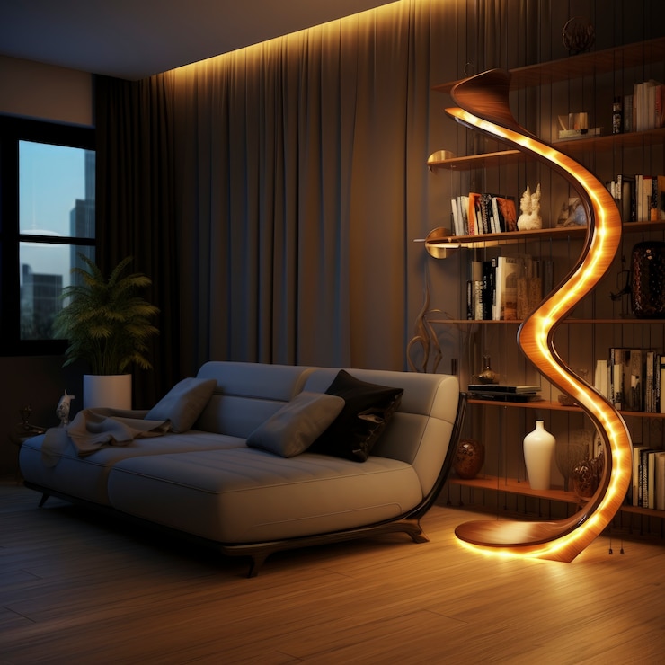 Foto grátis vista de lâmpada de casa com design futurista