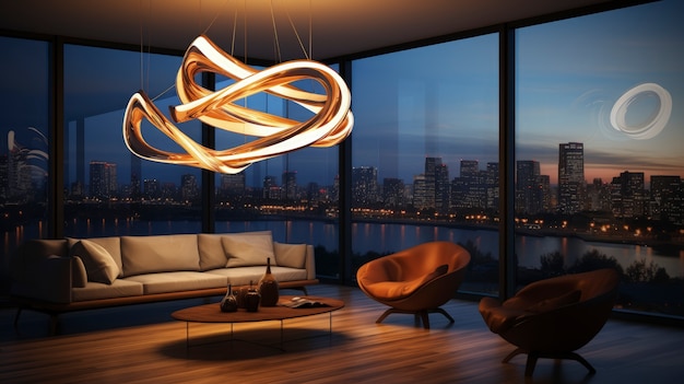 Vista de lâmpada de luz com design futurista