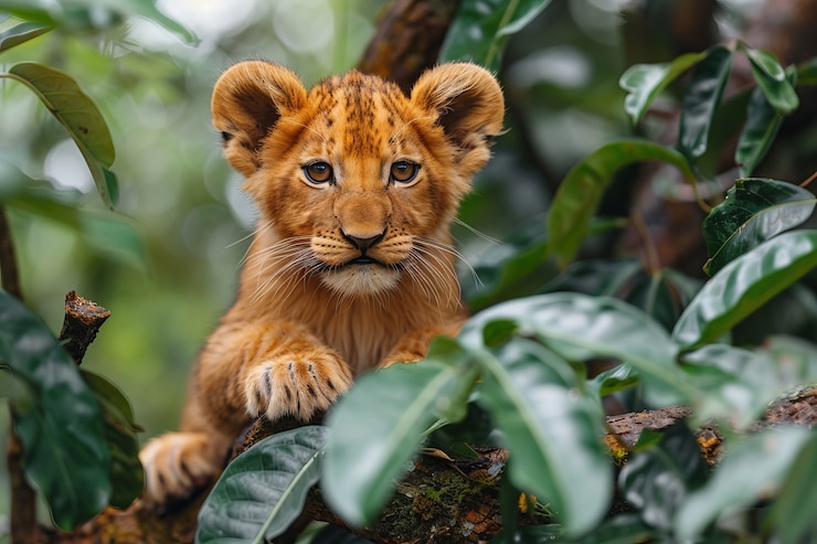 Foto grátis vista de leão selvagem em seu habitat natural