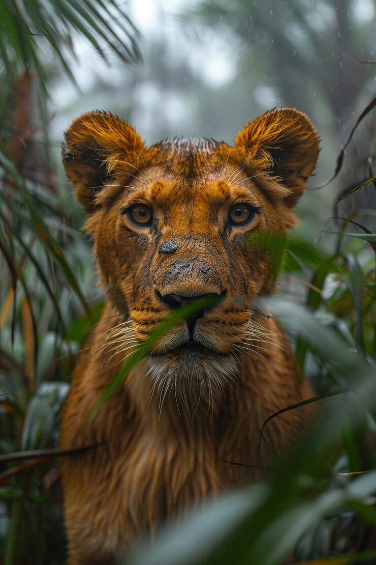 Foto grátis vista de leão selvagem em seu habitat natural
