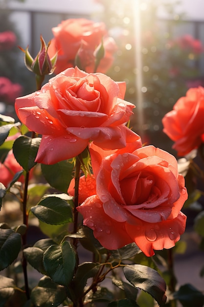 Vista de lindas flores rosas desabrochando
