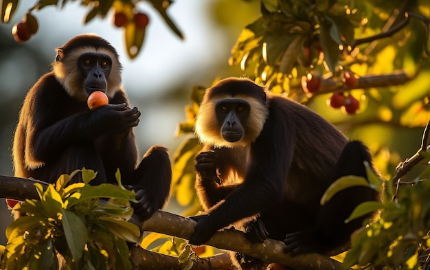 Vista de macacos gibão na natureza