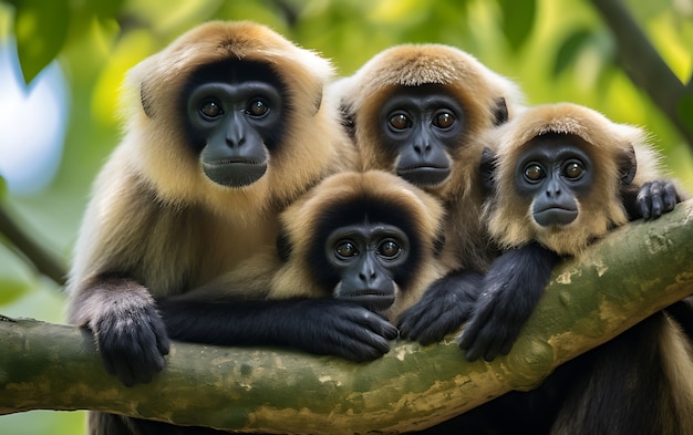 Foto grátis vista de macacos gibão selvagens na natureza