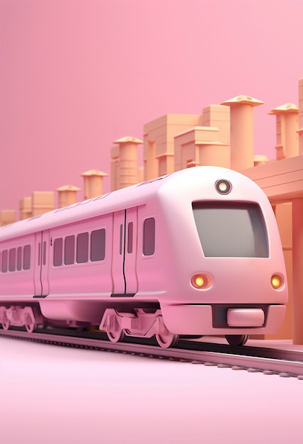 Foto grátis vista de modelo de trem 3d com fundo colorido simples