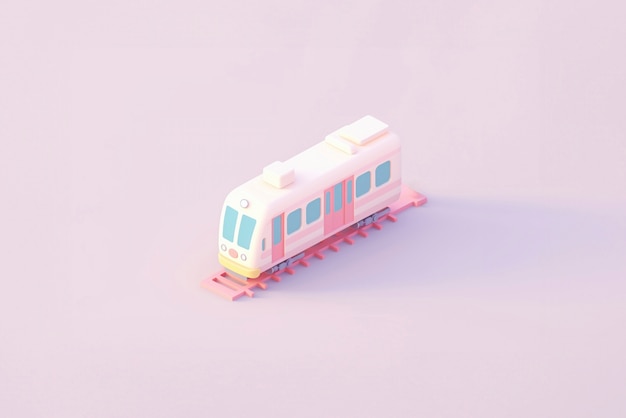 Vista de modelo de trem 3D com fundo colorido simples