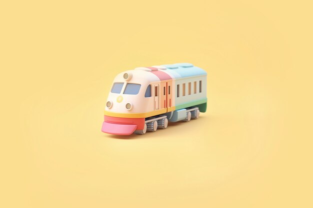 Vista de modelo de trem 3D com fundo colorido simples