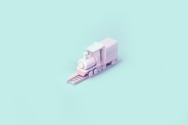 Vista de modelo de trem 3D com fundo colorido simples