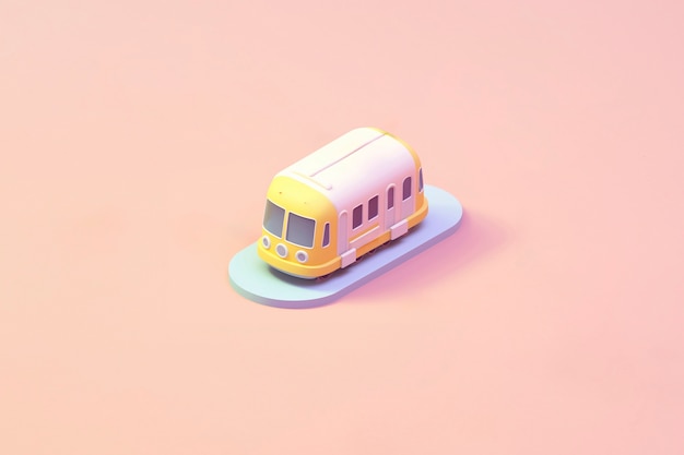 Vista de modelo de trem 3D com fundo colorido simples