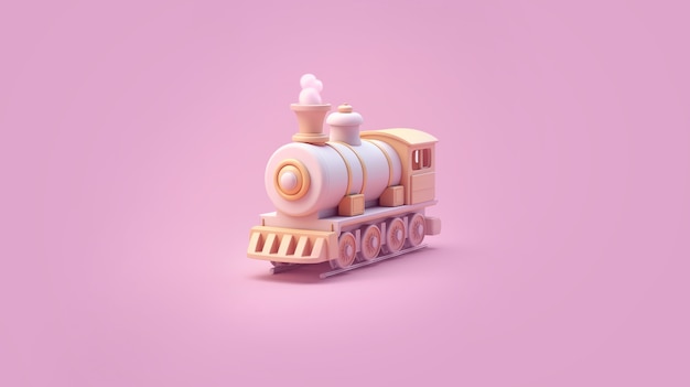 Vista de modelo de trem 3D com fundo colorido simples